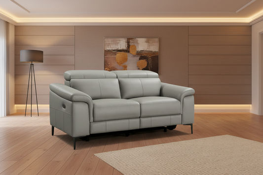BRITTAS LEATHER 2-SEATER ELECTRIC RECLINER SOFA - GREY