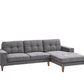 Liz Mid-Century Fabric 2-Seater with Right Hand Facing Chaise in Grey - Chocolate Wood