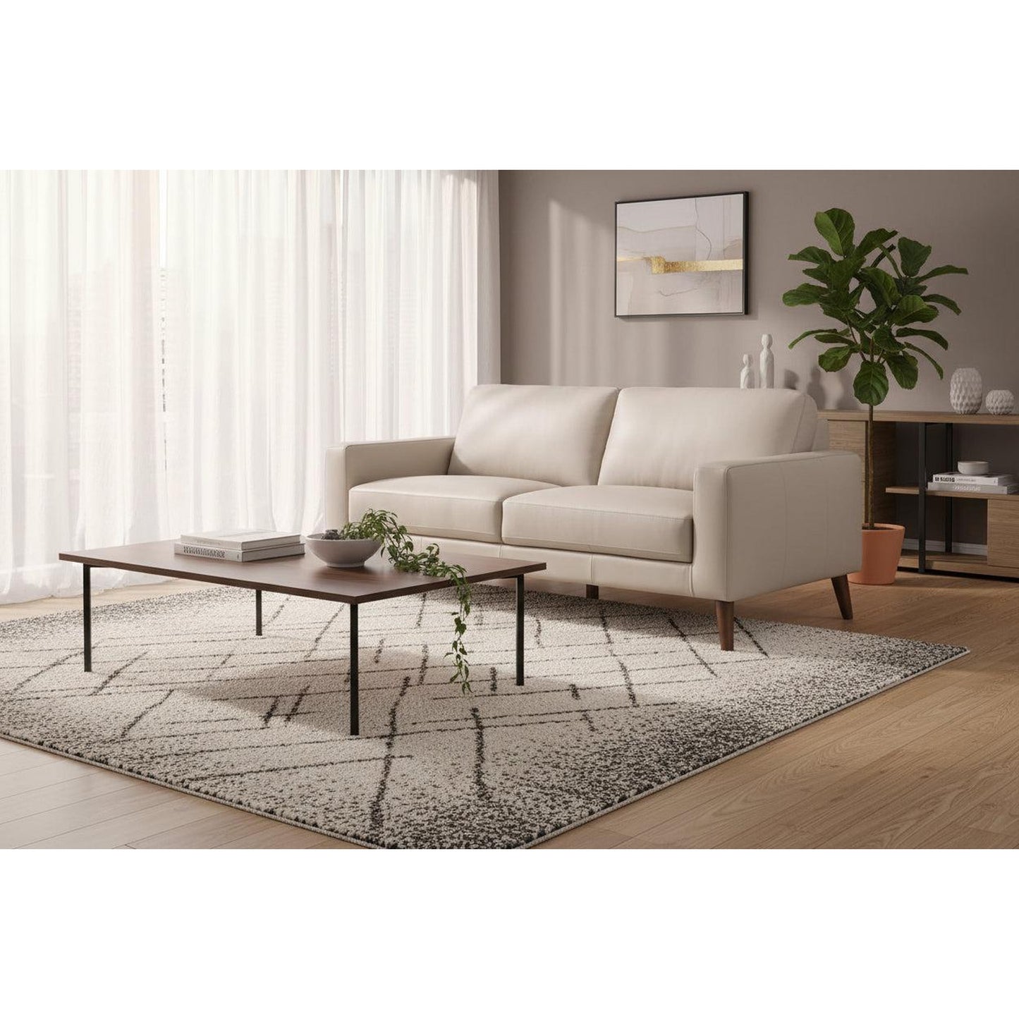Thorna 3-Seater Real Leather Sofa in Wheat
