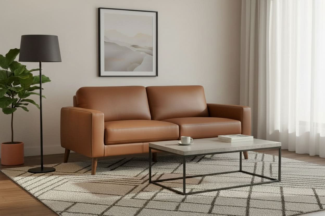 THORNA 3-SEATER REAL LEATHER SOFA COGNAC