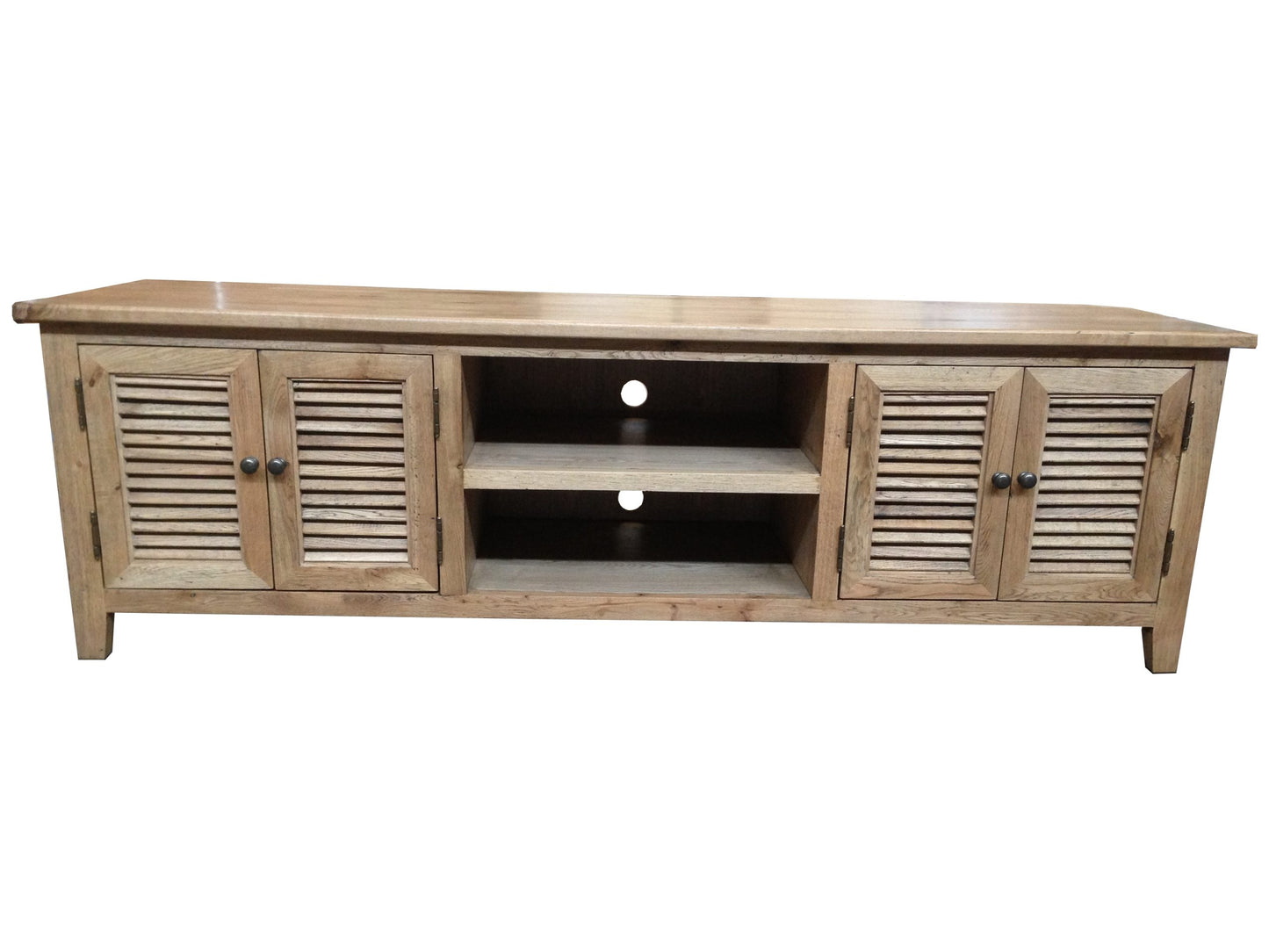 PALM BEACH LOUVRE STYLE TV/ENTERTAINMENT UNIT 4 DOORS & 2 SHELVES SOLID OAK - MyChocolateWood