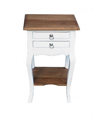 Astrid Quality Mahogany 2-Drawer Antique Side Table/Lamp Table White/Natural