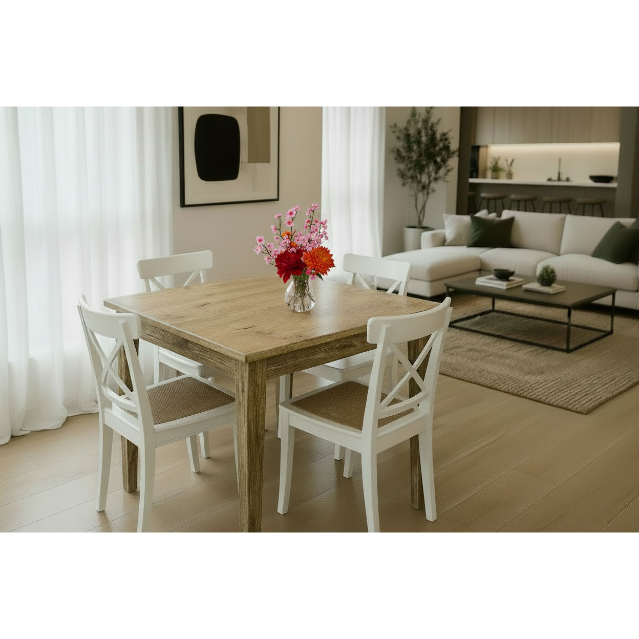 Tara Square Dining Table white set