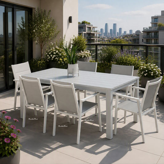 Finnigan 5 pce. Outdoor Aluminium Dining Set in White/Grey