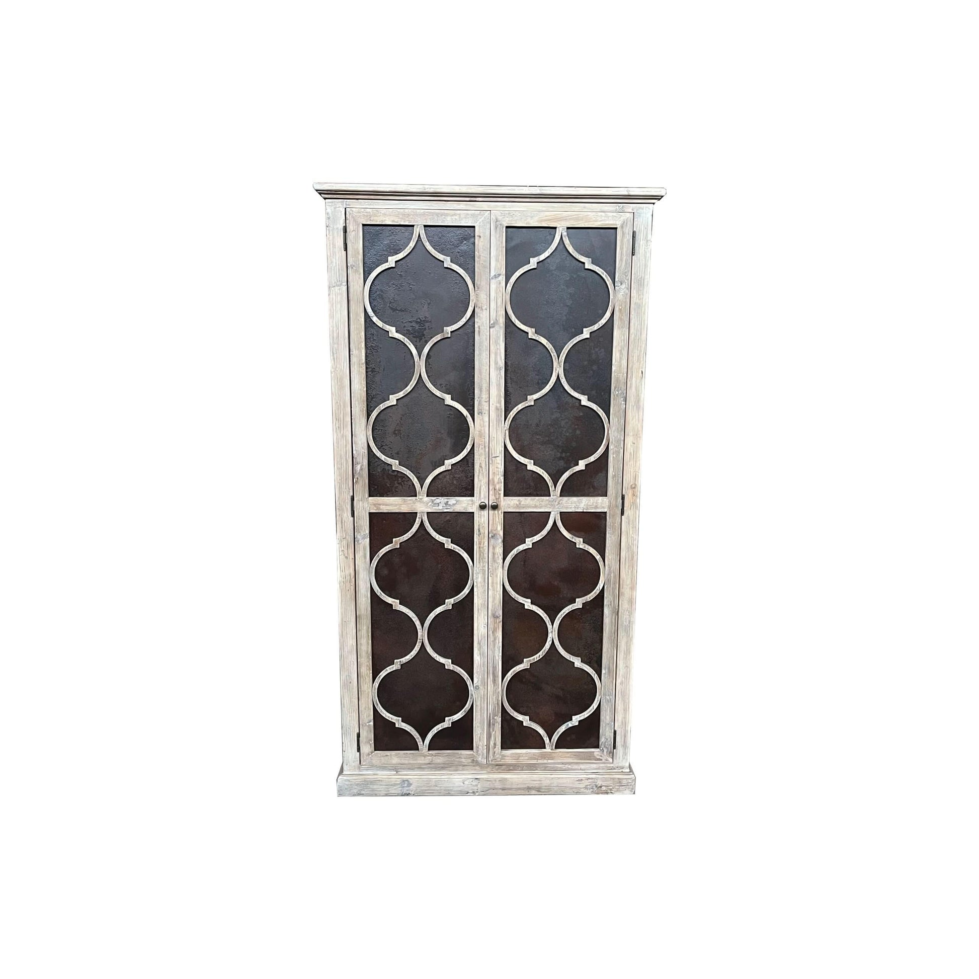 REINA GREYWASHED RECYCLED TIMBER/HERITAGE METAL 2-DOOR BOOKCASE DISPLAY CABINET - MyChocolateWood