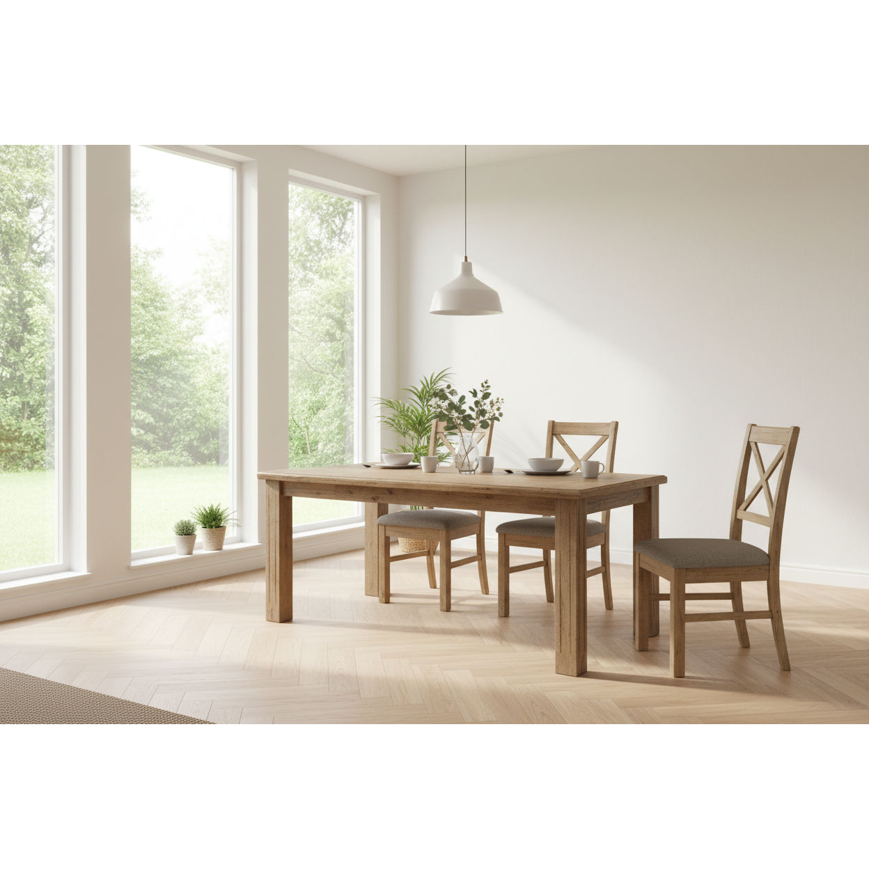 Devonshire Acacia Timber 7-piece dining set with 180cm table and six brushed khaki Devonshire chairs by MyChocolateWood