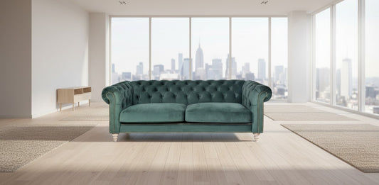 GOTCHA 3-SEATER CHESTERFIELD SOFA IN GREEN VELVET - MyChocolateWood