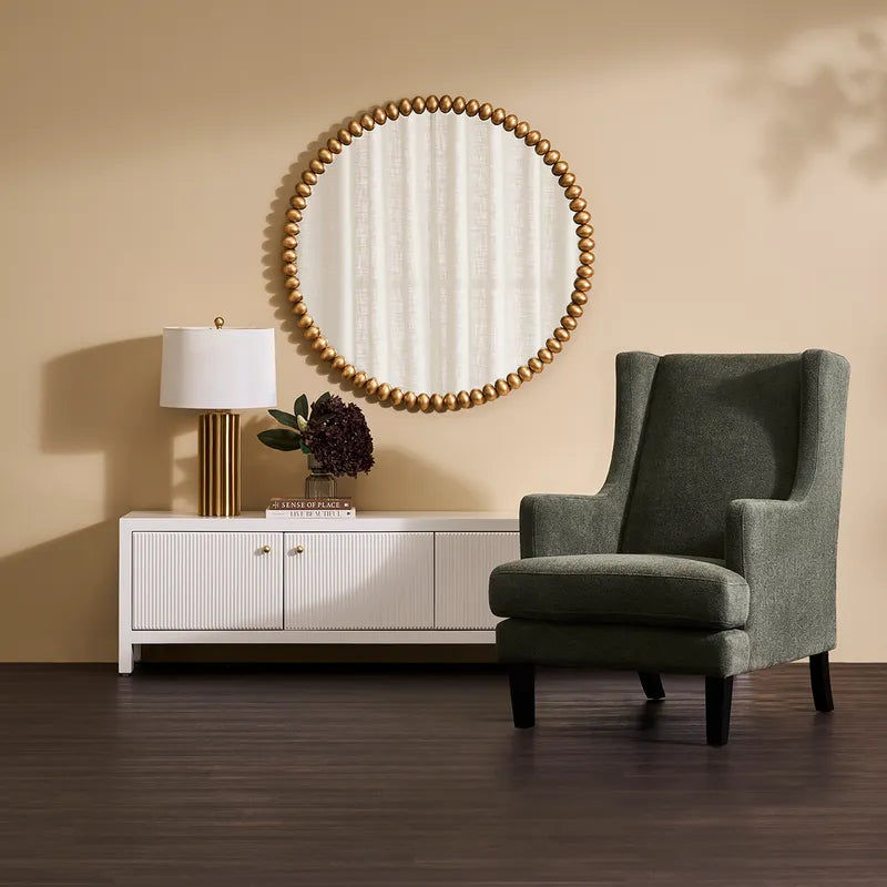 SILAS WINTER MOSS CHENILLE WING BACK ARMCHAIR/OCCASIONAL CHAIR - MyChocolateWood