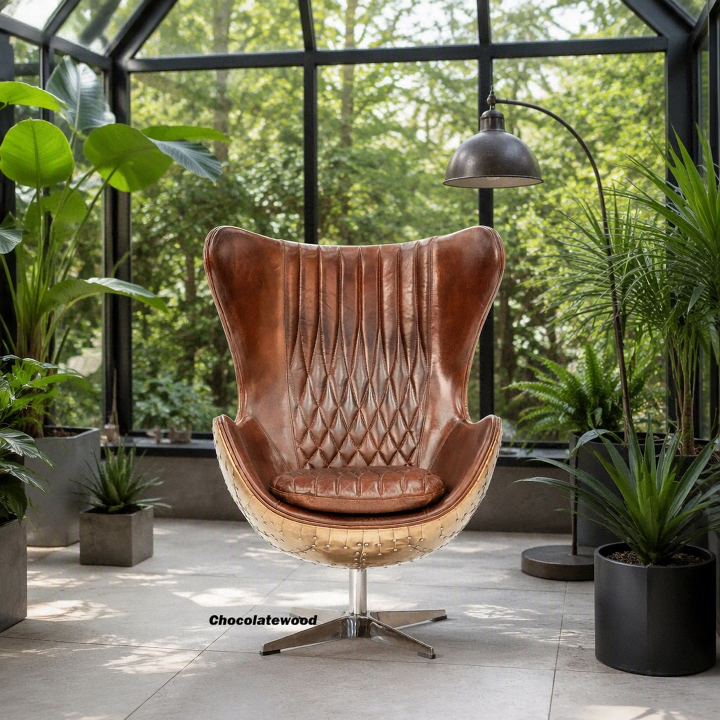 Adeline Butterfly Aged Leather and Copper Alloy Egg Chair
