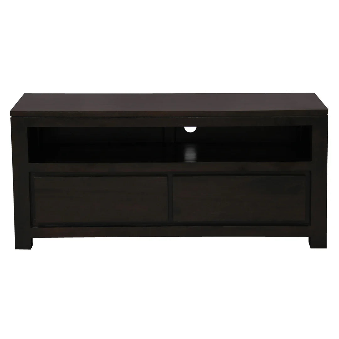 TANAKA SOLID MAHOGANY TV UNIT WITH 2 DRAWERS IN CHOCOLATE 120CM - MyChocolateWood