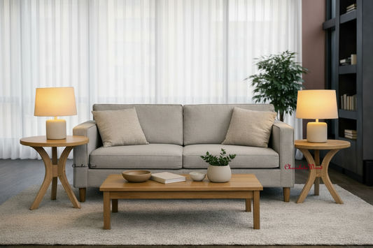 Gatsby Solid Mindi Timber Round Side Table / Lamp Table Set in Natural - Chocolate Wood