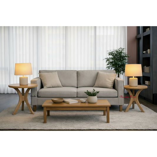 Gatsby Solid Mindi Timber Round Side Table / Lamp Table Set in Natural - Chocolate Wood