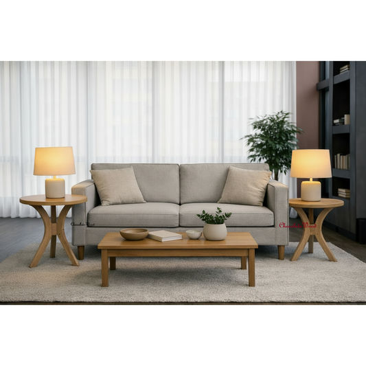 Gatsby Solid Mindi Timber Round Side Table / Lamp Table Set in Natural - Chocolate Wood