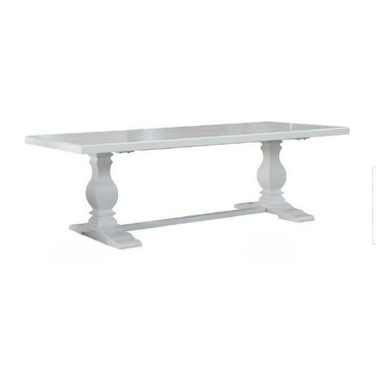 Sherborne acacia wood dining table by MyChocolateWood, 240cm long, showcasing a smooth, polished surface and sturdy wooden legs.