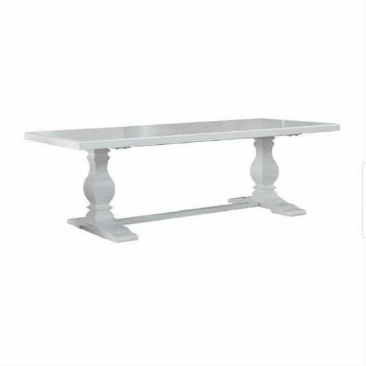 Sherborne acacia wood dining table by MyChocolateWood, 240cm long, showcasing a smooth, polished surface and sturdy wooden legs.