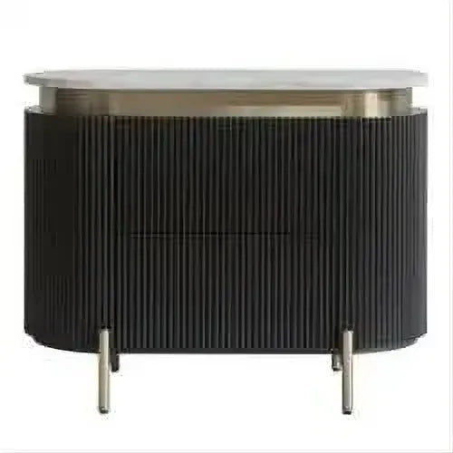 Deneuve Bedside Table in Black with Carrara Marble Top - Chocolate Wood