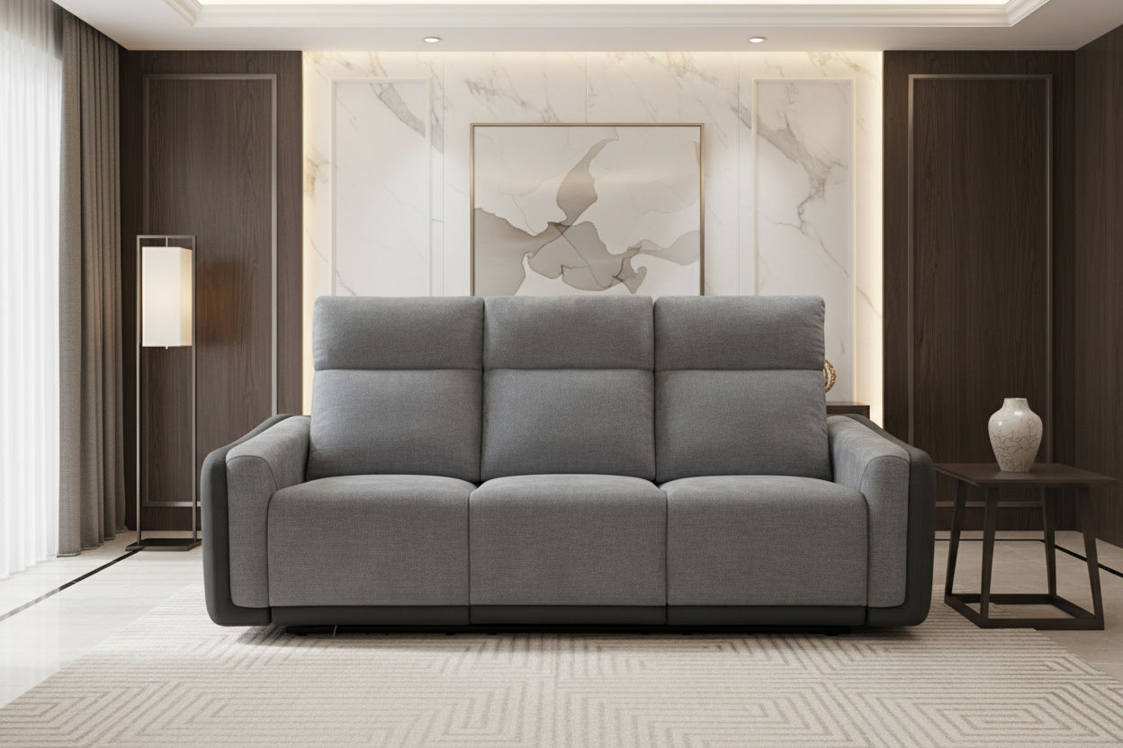 LUND FABRIC 3-SEATER ELECTRIC RECLINER SOFA TWO TONE GREY - MyChocolateWood