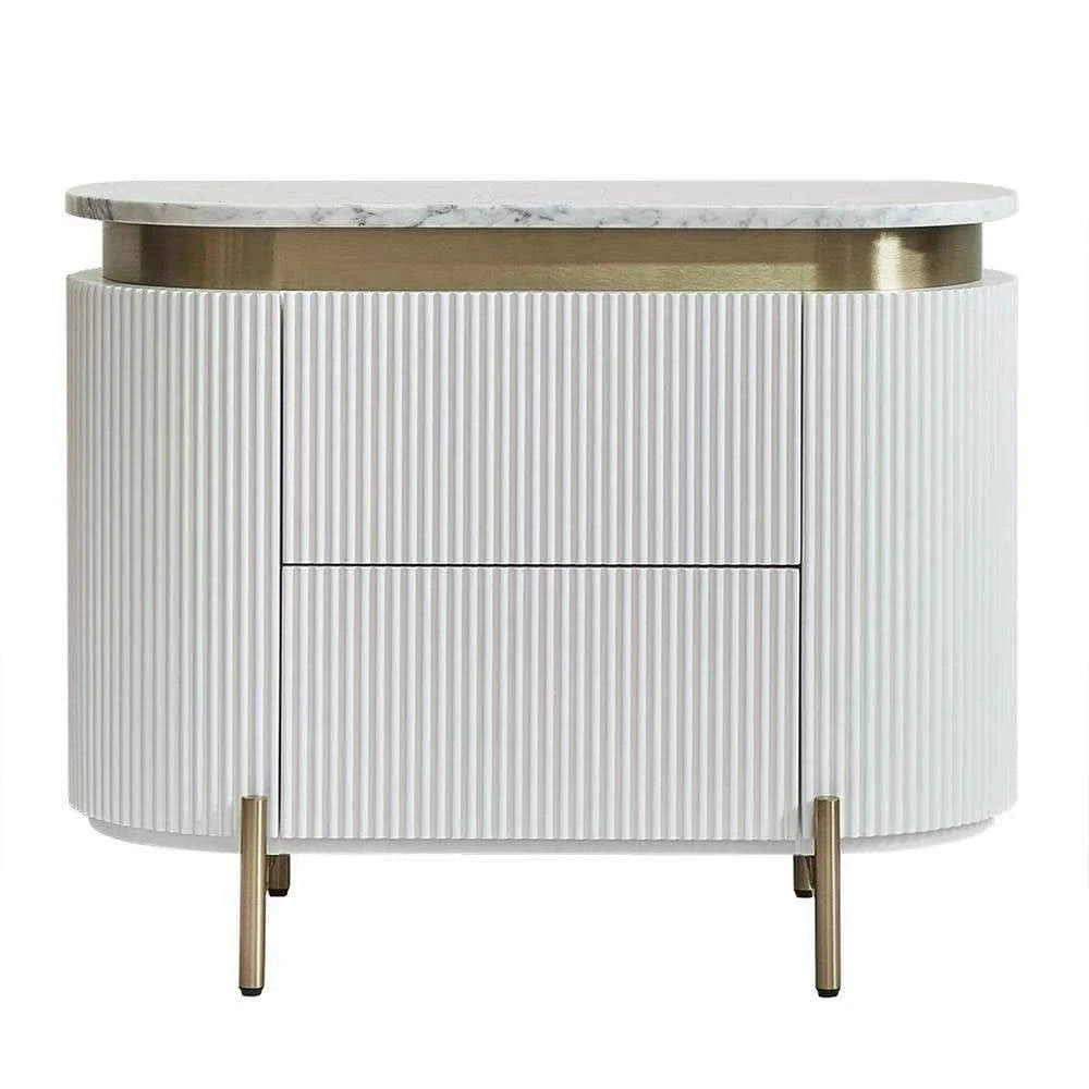 DENEUVE BEDSIDE TABLE WHITE WITH CARRARA MARBLE TOP - MyChocolateWood