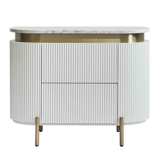 DENEUVE BEDSIDE TABLE WHITE WITH CARRARA MARBLE TOP - MyChocolateWood