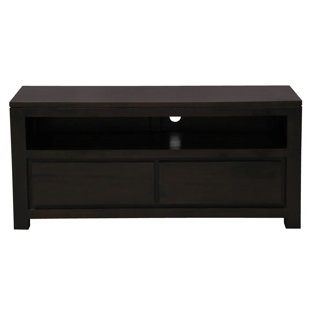Tanaka Solid Mahogany TV Unit 120cm with 2 Drawers in Chocolate - Chocolate Wood