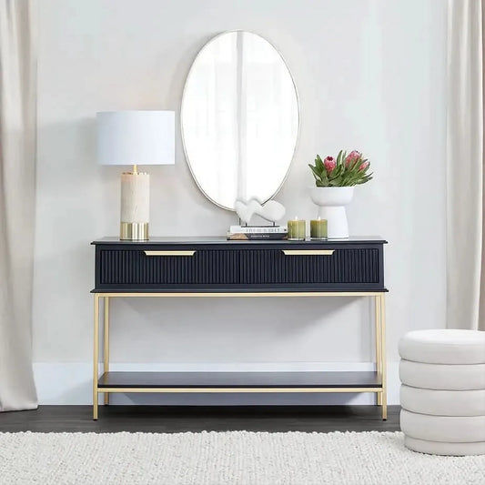 MORETTI 2-DRAWER CONSOLE TABLE/HALL TABLE SATIN BLACK & GOLD SMALL - MyChocolateWood