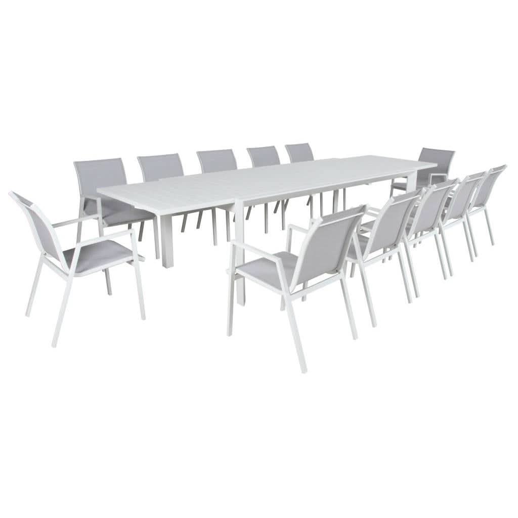 ELPHIN 13 PIECE OUTDOOR EXTENSION DINING SET WHITE - MyChocolateWood