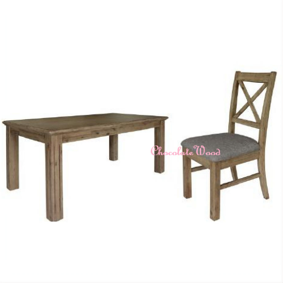 Devonshire Acacia Dining Table + Chairs Set in Brushed Khaki, 210cm + 8 Chairs - Chocolate Wood