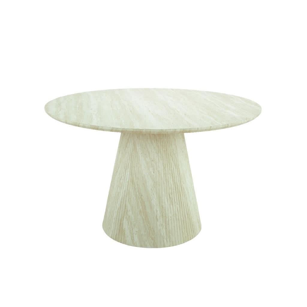 BYRD ROUND DINING TABLE TRAVERTINE LOOK 120CM  WHITE - MyChocolateWood