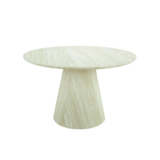 BYRD ROUND DINING TABLE TRAVERTINE LOOK 120CM  WHITE - MyChocolateWood