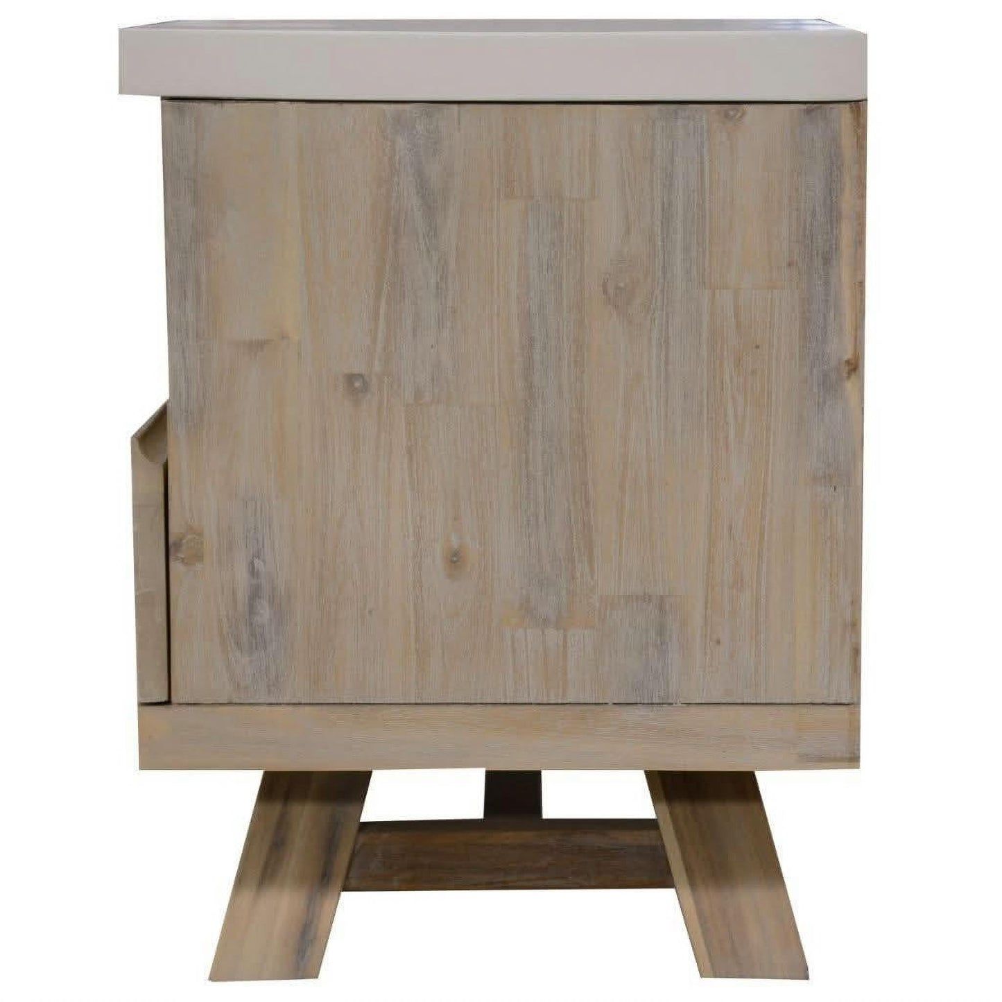Rosali 2-tone white concrete and acacia pewter ETU TV unit with 3 drawers and 2 niches, featuring a modern, sleek design.