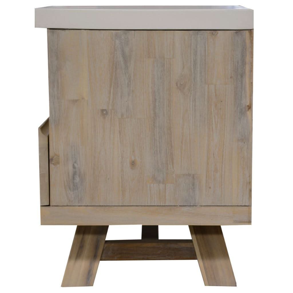 Rosali 2-tone white concrete and acacia pewter ETU TV unit with 3 drawers and 2 niches, featuring a modern, sleek design.