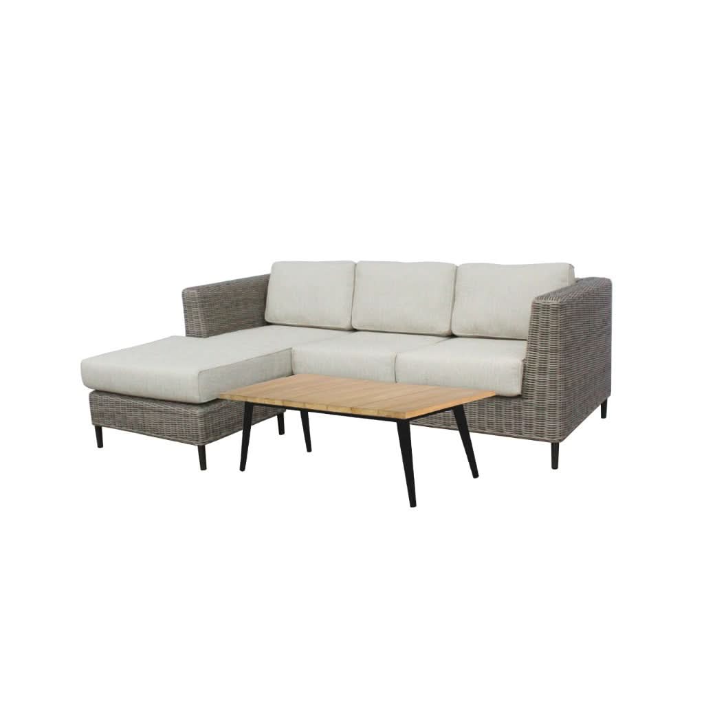 HAYLEY  OUTDOOR 3-SEATER W/REVERSIBLE CHAISE GREY WICKER & LIGHT GREY FABRIC - MyChocolateWood