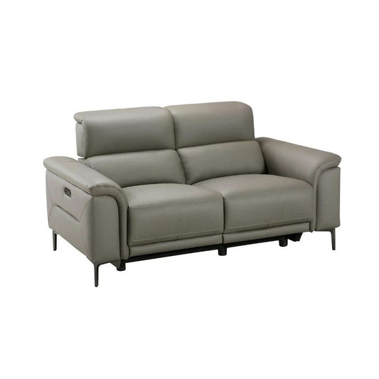 TARQUIN GREY LEATHER 2-SEATER DUAL MOTOR ELECTRIC RECLINER SOFA W/POWERED HEADREST - MyChocolateWood