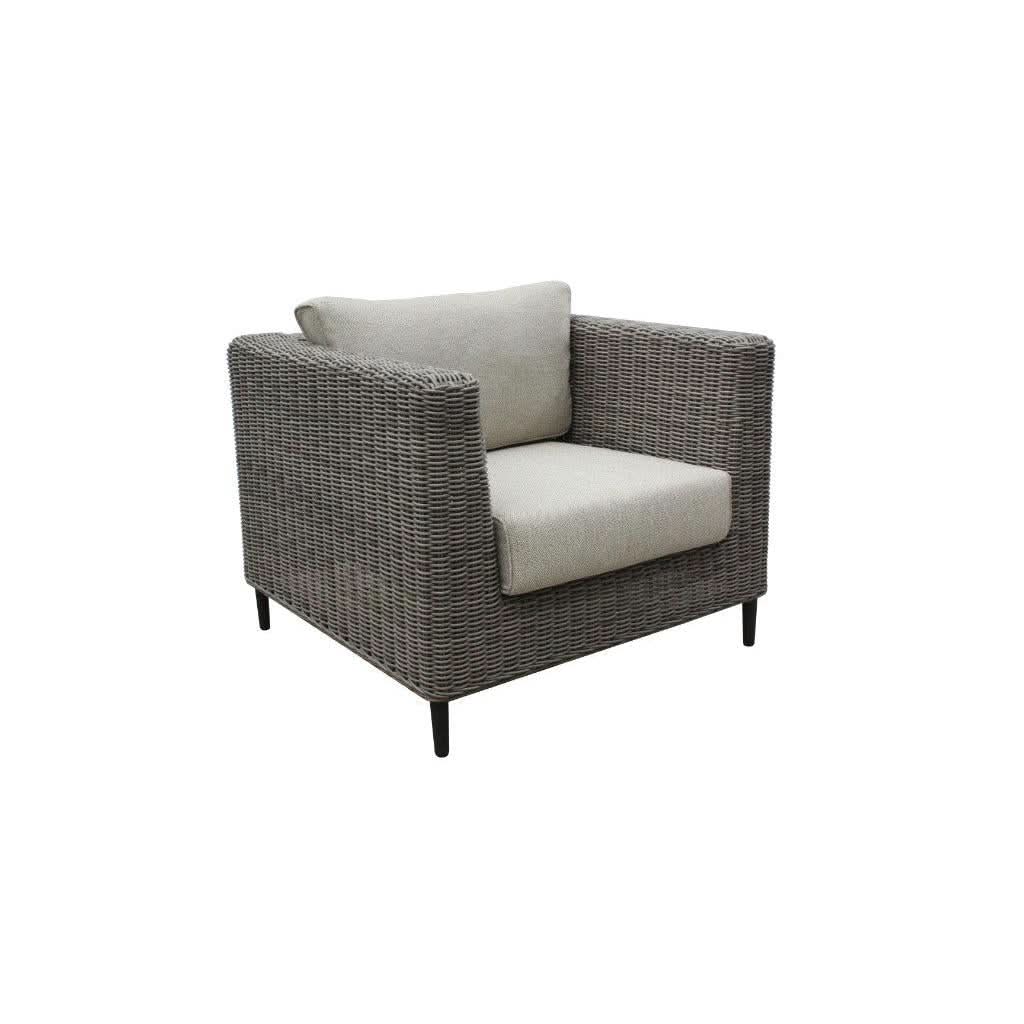 HAYLEY OUTDOOR ARMCHAIR GREY WICKER & LIGHT GREY FABRIC - MyChocolateWood