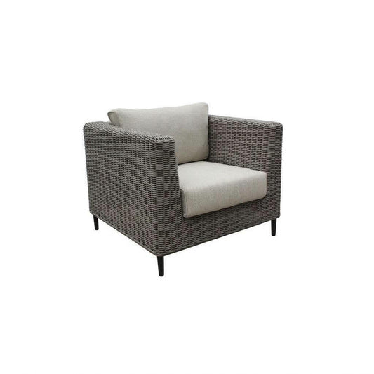 HAYLEY OUTDOOR ARMCHAIR GREY WICKER & LIGHT GREY FABRIC - MyChocolateWood