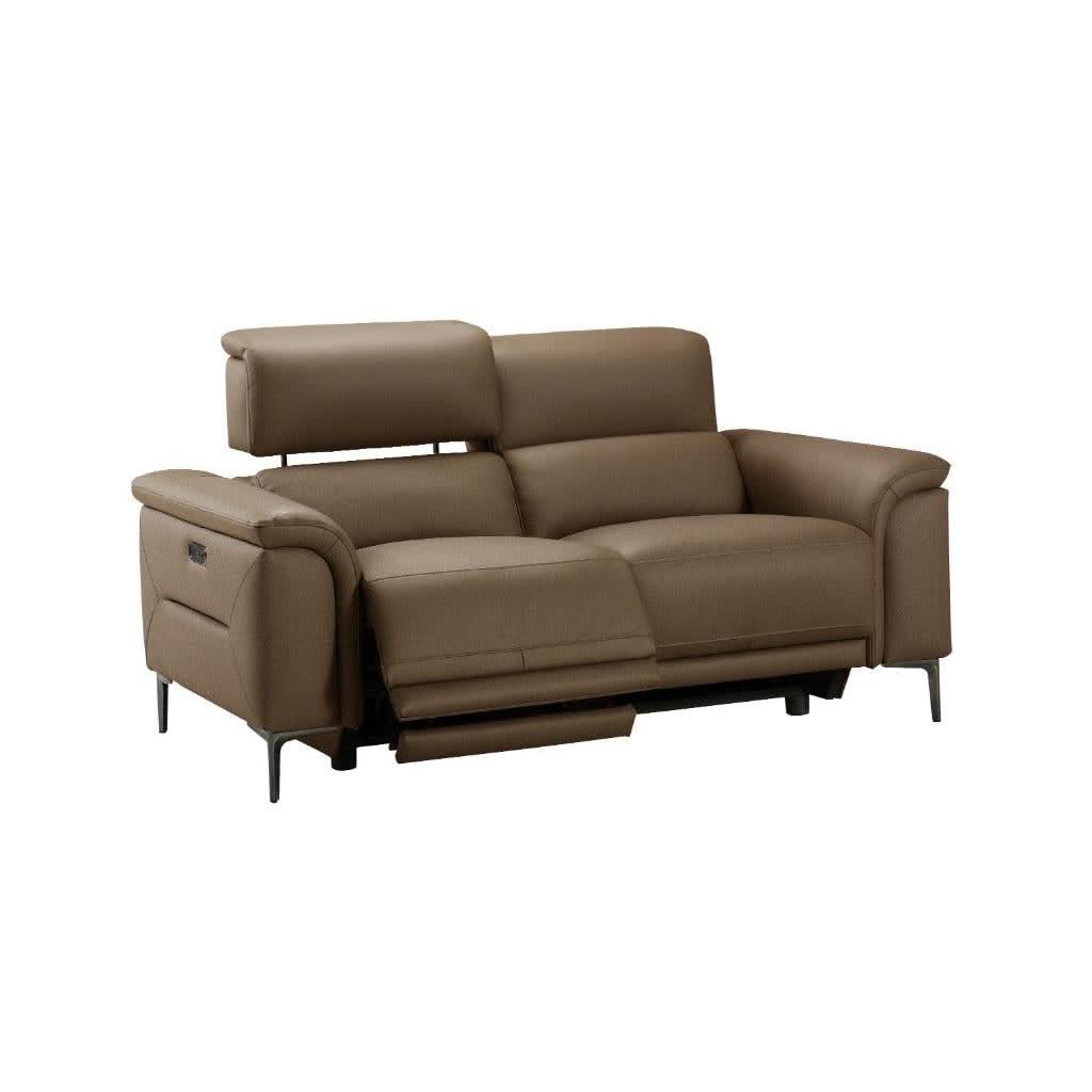 Tarquin Brown Leather 2-Seater Electric Recliner Sofa reclined