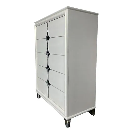 FLORIS SOLID RUBBERWOOD 5 DRAWER TALLBOY/CHEST OF 5 DRAWERS IN GOLD - MyChocolateWood