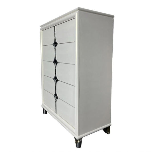 FLORIS SOLID RUBBERWOOD 5 DRAWER TALLBOY/CHEST OF 5 DRAWERS IN GOLD