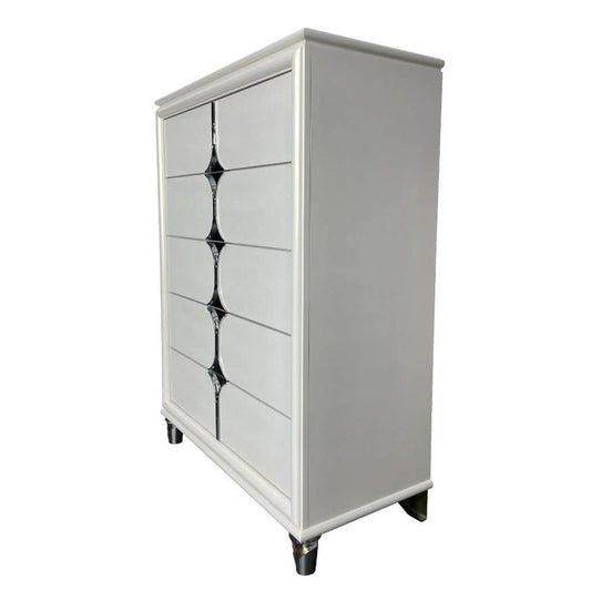 FLORIS SOLID RUBBERWOOD 5 DRAWER TALLBOY/CHEST OF 5 DRAWERS IN GOLD - MyChocolateWood