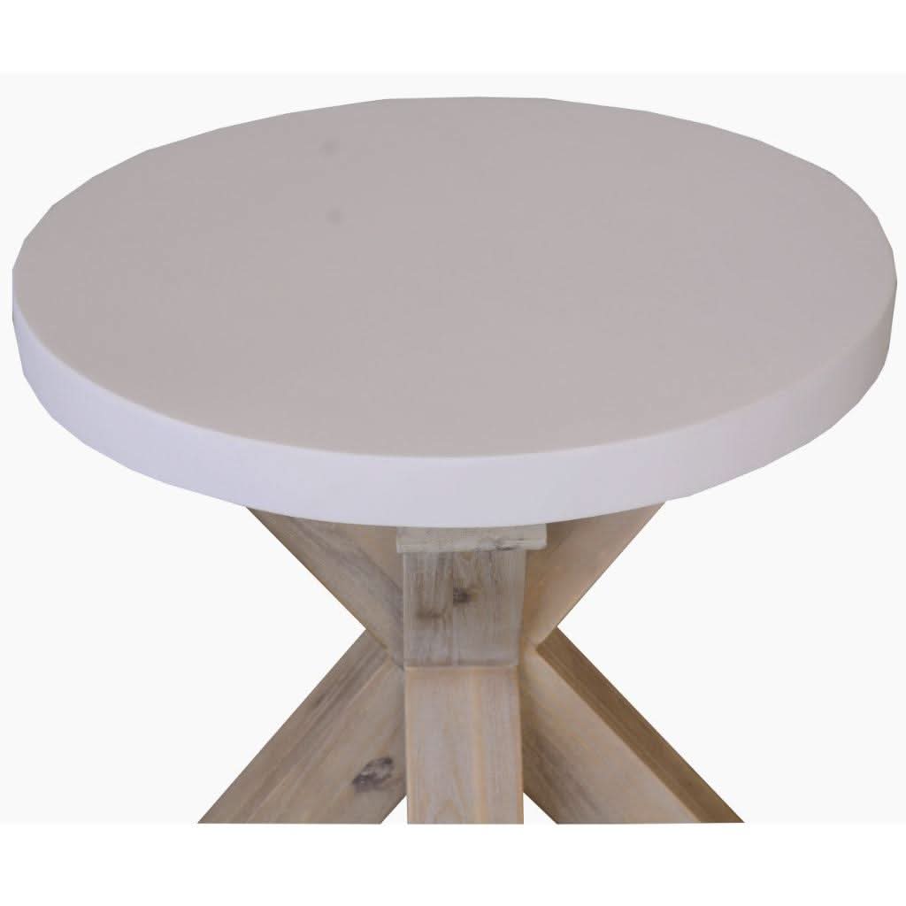 ROSALI 2-TONE WHITE CONCRETE TOP & SOLID ACACIA PEWTER ROUND LAMP TABLE/SIDE TABLE - MyChocolateWood