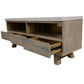 ROSALI white concrete and acacia wood TV unit with 3 drawers and 2 niches, showcasing modern two-tone design by MyChocolateWood.
