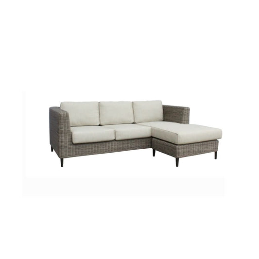 HAYLEY OUTDOOR 3-SEATER W/REVERSIBLE CHAISE GREY WICKER & LIGHT GREY FABRIC - MyChocolateWood