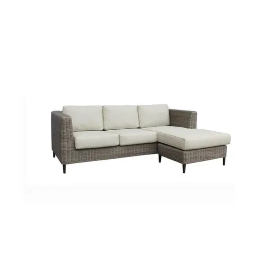 HAYLEY OUTDOOR 3-SEATER W/REVERSIBLE CHAISE GREY WICKER & LIGHT GREY FABRIC - MyChocolateWood