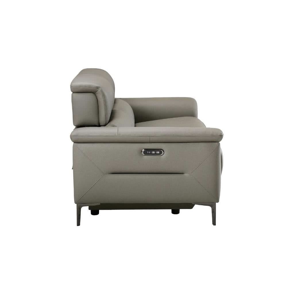 TARQUIN GREY LEATHER 2-SEATER DUAL MOTOR ELECTRIC RECLINER SOFA W/POWERED HEADREST - MyChocolateWood