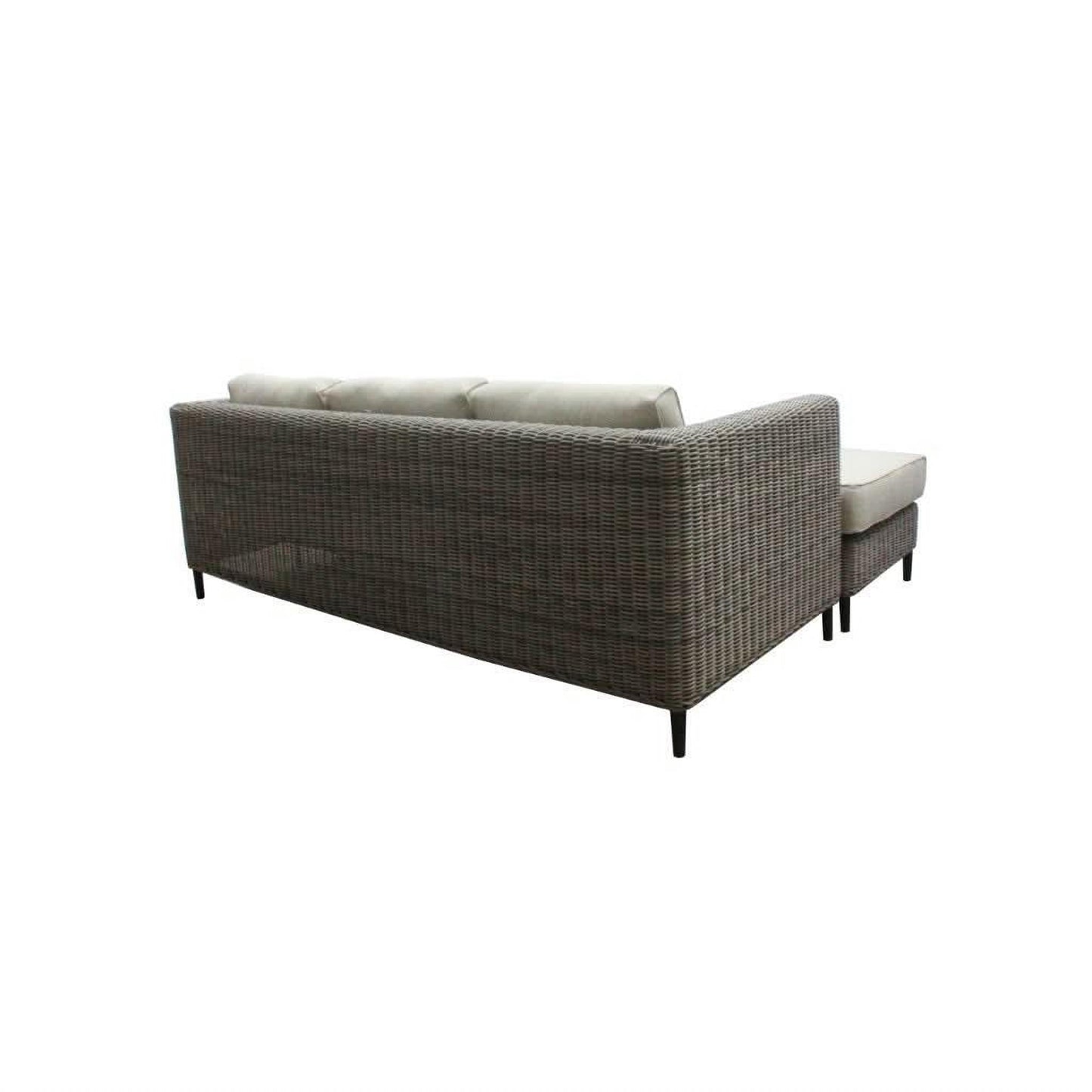HAYLEY OUTDOOR 3-SEATER W/REVERSIBLE CHAISE GREY WICKER & LIGHT GREY FABRIC - MyChocolateWood