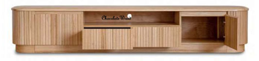 Natural ash wood TV unit with two doors and two drawers, 240cm long, from MyChocolateWood's REMY NATURAL ASH collection.