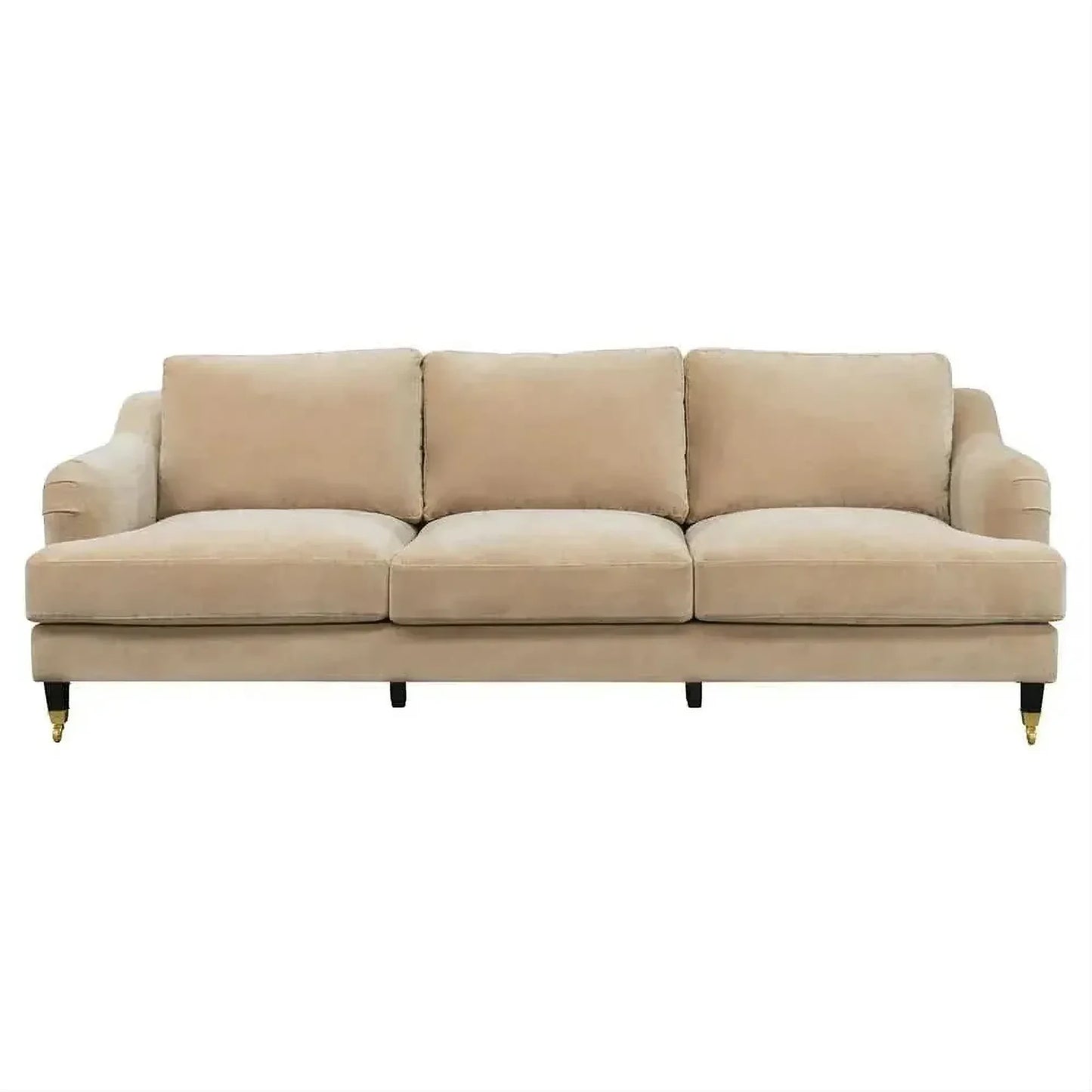 Orvil 3-Seater Sofa in Taupe Velvet - Chocolate Wood