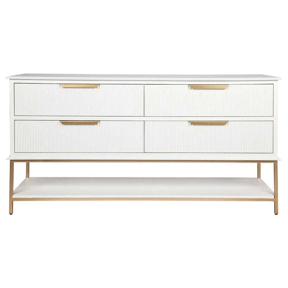 MORETTI 4-DRAWER CHEST OF DRAWERS 170CM SATIN WHITE/GOLD - MyChocolateWood