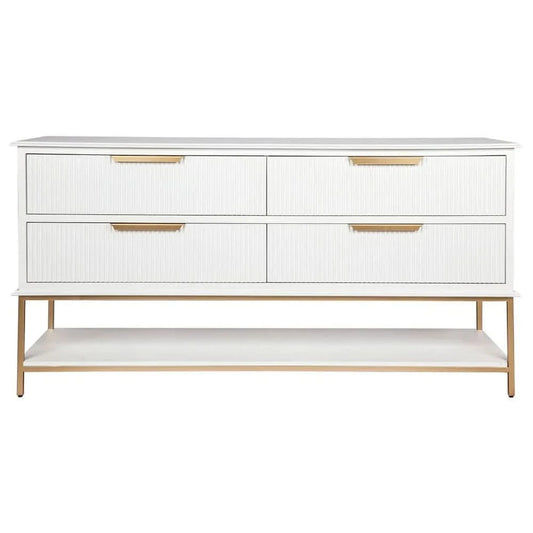 MORETTI 4-DRAWER CHEST OF DRAWERS 170CM SATIN WHITE/GOLD - MyChocolateWood