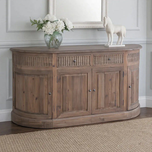 ALIMAR RECLAIMED PINE/RECLAIMED ELM TOP FRENCH VINTAGE CURVED SIDEBOARD/BUFFET 4-DOORS 2 DRAWERS NATURAL